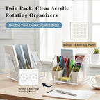 2 Pcs Acrylic File Organizer with 4 Vertical Compartments, 360° Rotating Vertical Desk Organizer for Books, Folders, Magazines, Compact Clear Book Stand & Binder Holder for Office Desk Storage - Image 3