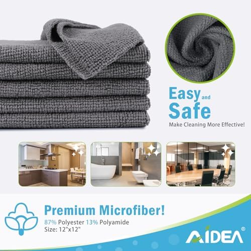 AIDEA Microfiber Cleaning Cloth Grey-200PK, Cleaning Rags 12×12" - Image 6
