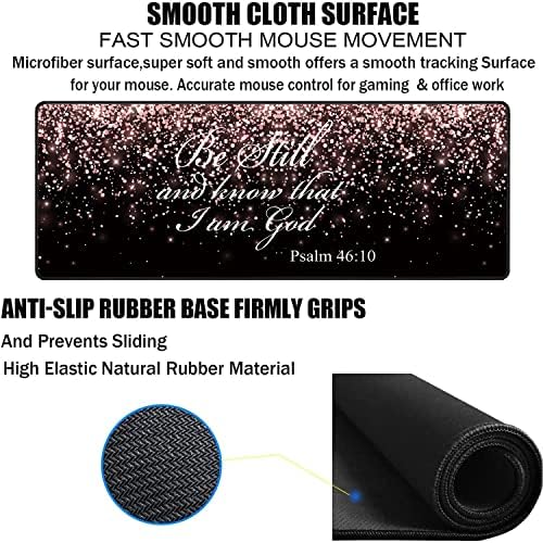 Large Gaming Mouse Pad, Keyboard Wrist Rest pad + Mouse Wrist pad + Coaster Set Extended Waterproof Non-Slip Table mat Suitable for Home Office Learning Games - Rose Gold Glitter Black Psalm46:10 - Image 5