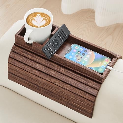 GEHE Couch Cup Holder, Anti Falling Sofa Arm Tray, Natural Bamboo Sofa Cup Holder More Safe for Your Family, Portable Couch Arm Tray Armrest Table for Remote, Snacks, Drinks by GEHE
