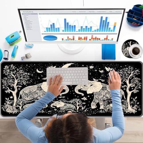 Keyboard Wrist Rest+Mouse Wrist Pad+Desk Pad Set,Memory Foam Ergonomic Easy Typing Pain Relief for Computer Laptop Office Home - Cute Elephant - Image 2