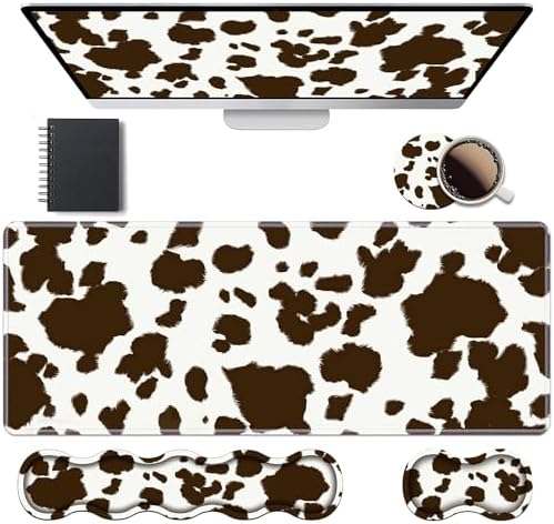 Ergonomic Keyboard Wrist Rest & Mouse Pad Wrist Rest Set, Large XXL Gaming Desk Mat 31.5"x 11.8" with Memory Foam, Easy Typing Pain Relief for Office & Home, Cow Print by Unknown