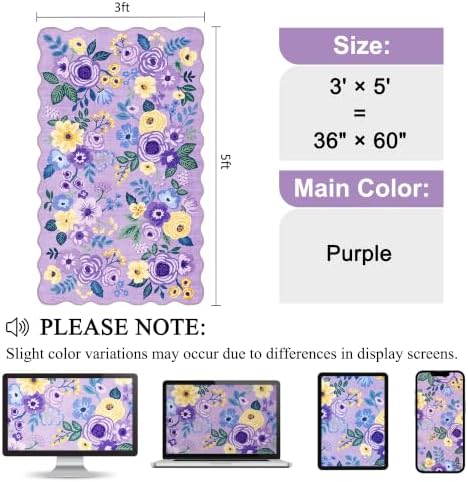 DUKINO 3x5 Area Rugs, Non Slip Floral Washable Rug for Bedroom, Purple - Image 2