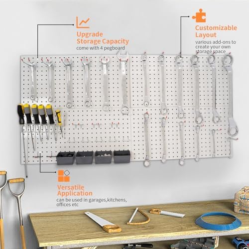 FRAYSCENT Peg Board for Wall 48x24 inch with 63 Pcs Hooks Accessories, Garage Storage Pegboard Wall Organizer, Metal Pegboard Panels with Hooks, Modular Mounted Control Peg Board Tool Organization - Image 6
