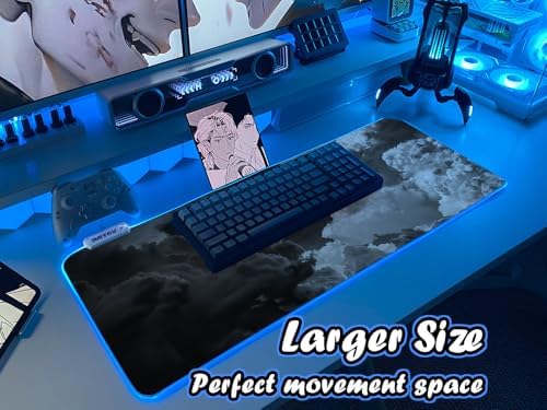 JMIYAV White RGB Gaming Mouse Pad 31.5x12 Inch PC XL Large Extended Mousepad Glowing Led Light Up Desk Pad Non-Slip Rubber Base Computer Cool Mouse Mat Desk Accessories Gaming Setup White and Black - Image 2