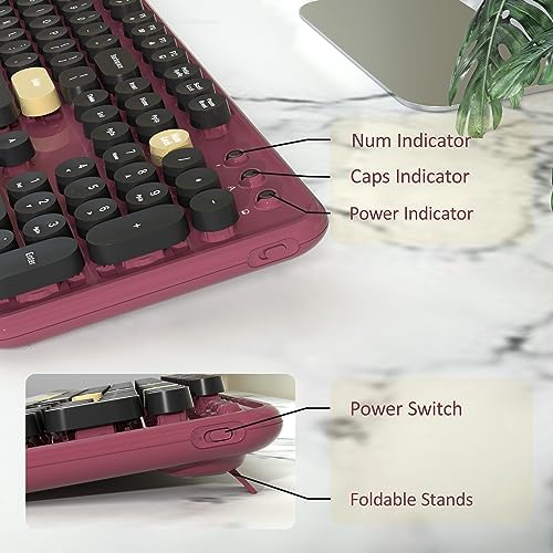 Retro Wireless Keyboard and Mouse Combo with Wrist Rest (Claret-Red) - Image 4