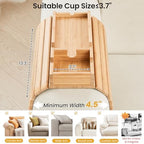 GEHE Couch Cup Holder, Anti Falling Sofa Arm Tray, Natural Bamboo Sofa Cup Holder More Safe for You Family, Portable Couch Arm Tray Armrest Table for Remote, Snacks, Phone, Drinks - Image 4