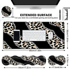Black Large Gaming Mouse Pad - 31.5x11.8, Ergonomic Memory Foam Wrist Rest Support, Non-Slip Base, Leopard Design - Image 2