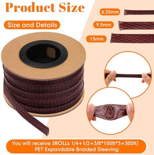 Pangda Braided Wire Loom 1/4, 1/2, 3/8'' X 300 Ft, Black-red - Image 2