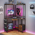 VENNQD Corner Desk with Drawers Shelves, Office Desk with Hutch, Triangle Corner Gaming Computer Desk with Storage Bag, Power Outlets and Hook for Home Office Workstation (Rustic Brown) - Image 5