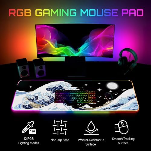 Gerlos RGB Gaming Mouse Pad, Large LED Desk Mat for Gamer, 31.5" x 11.8" - Image 2