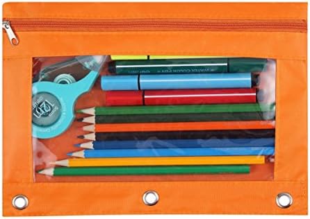24 Packs 3 Ring Binder Pen Pencil Case Pouch Bulk Set Stationery Bag for School Class Office Orange - Image 3