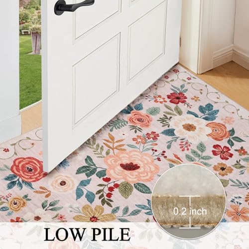 DUKINO 6x9 Area Rugs, Floral Washable Rug for Bedroom Non Slip, Beige - Image 5