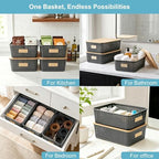 Bagnizer 4 Pack Plastic Storage Bins with Bamboo Lids, 6.2qt Stackable Storage Organizer Box with Lable for Pantry Shelves Drawers Desktop Office, 12"L x 8.3"W x 3.5"H, Gray - Image 5