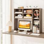DREAMADE Desk Hutch, 37" Wooden Desktop Bookshelf with 7 Cubes, Grey Oak - Image 2