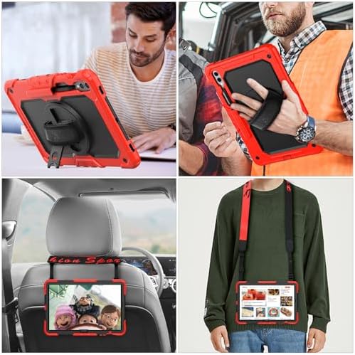 SEYMAC stock Case for Samsung Galaxy Tab S10+ Plus/ S9 FE+ Plus/ S9+ Plus 5G Tablet Case 12.4'' Protective with Screen Protector, Pen Holder, 360 Rotate Stand, Hand Strap, Shoulder Strap, Red - Image 5