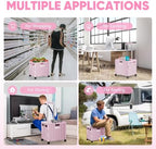Folding Utility Cart with Lid, Portable Rolling Crate Handcart Collapsible Shopping Trolley, Durable Plastic Foldable Tool Basket with 4 Rotate Wheels for Grocery, Office, Luggage, School - Pink - Image 6