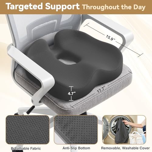 TushGuard 6-Zone Ergonomic Seat Cushion with Coccyx Cutout, Grey - Image 3