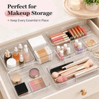 Adjustable Clear Drawer Storage Organizer, 16 Pack 3 Sizes Expandable Plastic Storage Boxes for Kitchen, Bathroom, Vanity, Office, Makeup, Desk and Closet Organization - Image 4