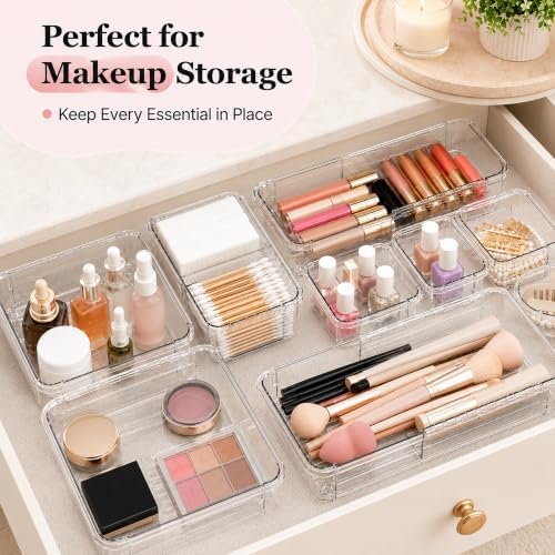 Adjustable Clear Drawer Storage Organizer, 16 Pack 3 Sizes Expandable Plastic Storage Boxes for Kitchen, Bathroom, Vanity, Office, Makeup, Desk and Closet Organization - Image 4
