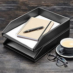 Gallaway Leather Letter Tray Organizer - PU Leather Desk Tray, Perfect for Office Organization, Document Holder Fits A4 Paper, Stackable Drawers for Extra Storage (Black) - Image 4