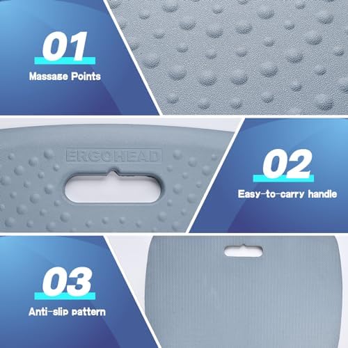 3/4 inch Anti Fatigue Standing Desk Mat, Portable Small Standing Pad with Handle, Waterproof Kitchen Floor Mat with Massage Points, Multi-Purpose Comfort Floor Mat (Denim, 17" x 22") - Image 3