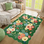 DUKINO 3x5 Area Rugs, Non Slip Floral Washable Rug for Bedroom, Dark Green - Image 3