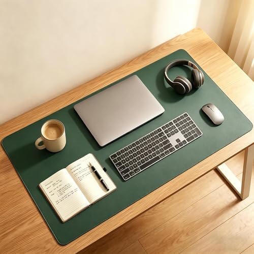 Leather Desk Mat, Office Writing Desk Pad, Large 20" x 40" Dark Green, for Top of Desks, Gift Ready Elegant Computer Desk Cover Protector PU Leather by ZGLCQSGY
