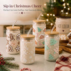 12 Sets Christmas Glass Cups Gifts 16 oz Cute Christmas Tree Glass Cups Gingerbread House Tumbler Snowflake Iced Coffee Cup with Lids and Straws for Women Coworkers Birthday Xmas Party Favors - Image 2