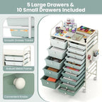Giantex 15 Drawer Storage Cart, Rolling Craft Cart with Metal Tabletop & Pegboard, Mobile Utility Organizer Trolley with Locking Wheels, Home Office, Classroom, Teacher Supplies, Green Gradient - Image 6