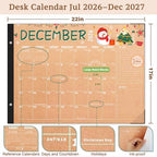 Desk Calendar 2026-2027, Large 22"x17", 18 Months from July 2026 to December 2027, Desktop Calendar with Plastic Cover and Colorful Stickers, Ideal for Home, Office, and School Planning, Doodle Kraft (July.2026-Dec.2027) - Image 3