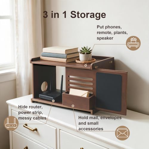 WiFi Router Box Hider with Front Storage & Chalkboard, Wooden Project Shelf - Image 3