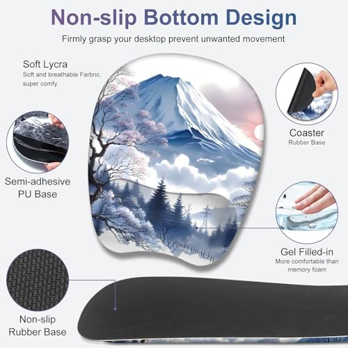 4 in 1 Large Mouse Pad, Keyboard Wrist Rest Set, Ergonomic Mouse Pad with Wrist Support, Desk Mat with Stitched Edges Extended Desk Pad Waterproof Desk Mat for Home Office Game I Snowy Mountain Sun - Image 4