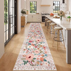 DUKINO 2.6x12 Kitchen Runner Rug, Floral Non Slip Long Washable Rug, Beige - Image 3