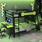 Polibi Full Over Full Bunk Bed with 2 Built-in Gaming Desks, USB Charging Ports & Pegboard Organizer, Heavy-Duty Gaming Bed Frame for Teens/Adults, Green (Full Size) - Image 7