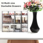 Acrylic Makeup Organizer, 10 Drawers Clear Storage Organizer Desktop Stackable Storage Drawers, Plastic Organizer Bins for Makeup, Stationery, Cosmetics, Vanity, Bathroom,Cabinet,Pantry Office Desk - Image 4