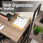 Mind Reader Metal and Wood Tiered Desktop Organizer Trays with Cutout Handles, Stackable Office Storage, Office, Entryway, Coffee Station and Home Organization, Metal and Wood, Set of 2, White - Image 2