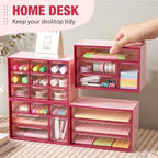 Briwooody 4 Pcs Mini Desktop Drawer Storage Box 3 4 6 9 Compartment, Pink - Image 5