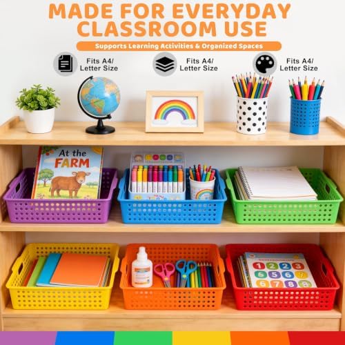 12 Pack Classroom Storage Baskets, Plastic Paper Trays for Desk Organization, Turn-in Trays for Teachers and Students, Stackable Organizer Bins for School Office-Bright Color - Image 3