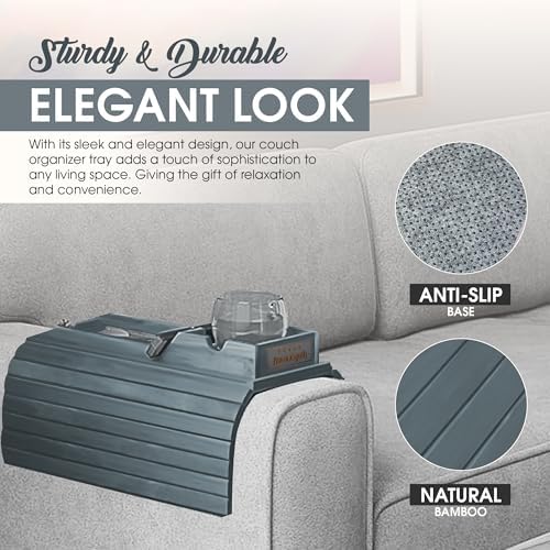 Bamboo Couch Cup Holder, 2 Cork Coasters, Anti-Slip Foldable Couch Arm Tray - Image 6