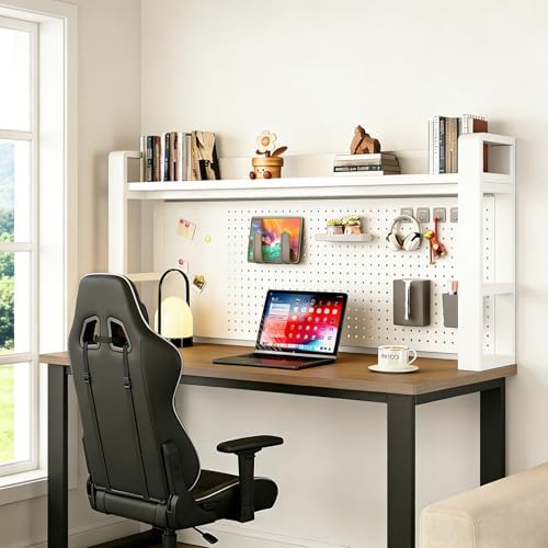 LINLIUA 2/3/4 Tier Desk Hutch, Metal Desk Shelf with Pegboard, Desk Shelves for Top of Desk, Freestanding Desktop Bookshelf, Desktop Shelf Organizer Display Rack for Dorm Office and Home by LINLIUA