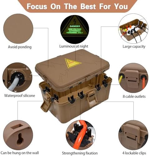Hrensaw Large Outdoor Electrical Box(12.5x8.5x5inch),IP54 Waterproof Outdoor Outlet Covers,Weatherproof Extension Cord Covers Protect Outlet,Plug,Timer,Power Strip,Holiday Light,Brown - Image 2
