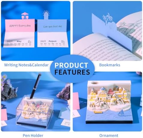 2027 3D Paper Carving Desk Calendar With LED Light (Santorini) - Image 6