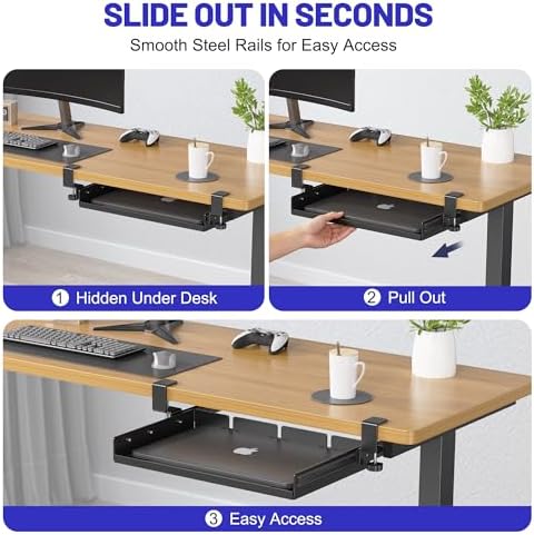 BYMECOST Sliding No Drill Under Desk Laptop Mount, Metal Storage Shelf - Image 3