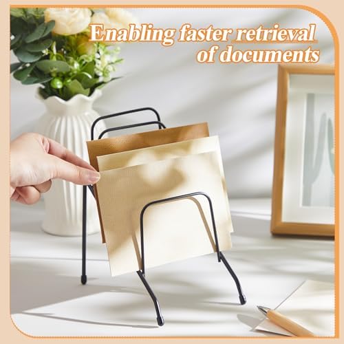 6 Pcs Metal Incline Desk Flip Organizer Rack Small Desktop File Folder Sorter 6 Compartment Wire Vertical Incline Magazine Holder for Mail Paper Book Magazine Filing Office Desk - Image 2