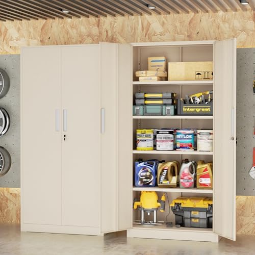 INTERGREAT Tall Metal Storage Cabinet, 72" Locking Steel Cabinet with Door and Shelves, Utility Cabinets for Office, Garage,Home,(Gray) - Image 2