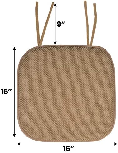 Sweet Home Collection Chair Cushion Memory Foam Pads with Ties Honeycomb Pattern Slip Non Skid Rubber Back Rounded Square 16" x 16" Seat Cover, 6 Pack, Taupe 6 Pack - Image 3