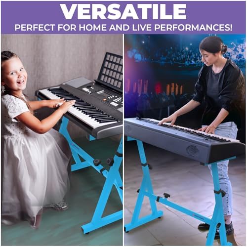 Liquid Stands Piano Keyboard Stand - Z Style Adjustable and Portable Heavy Duty Music Stand for Kids and Adults -Fits 54-88 Key Electric Pianos - Sturdy Musical Keyboard Stand (Light Blue) - Image 6