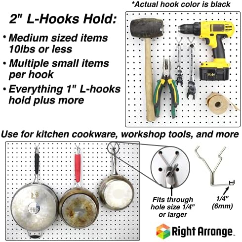 Steel Pegboard Hooks 100-Pack 1" + 2” L Hook, Black - Will Not Fall Out, Fits Any Peg Board - Organize Tools, Accessories, Workbench, Garage Storage, Kitchen, Crafts, Jewelry, Retail - Image 4