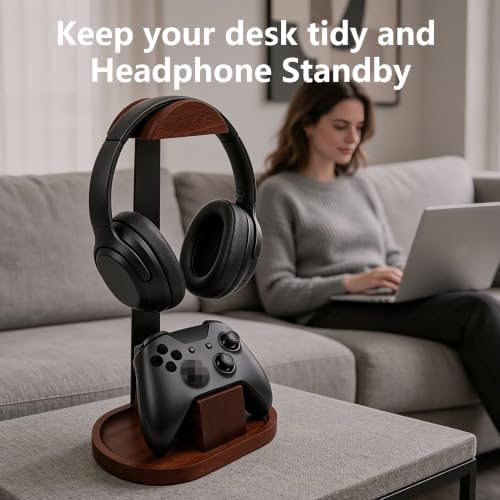 Wooden Headphone Stand for Desk,Controller Stand for Desk with Storage Base - Image 7